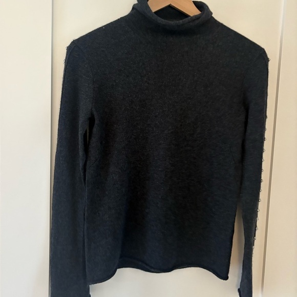 ZADIG & VOLTAIRE | dark gray wool cashmere turtleneck with studs down arms XS - Picture 5 of 12